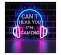 Luces Art Decoration Christmas Letrero De Neón CAN'T HEAR YOU I'M GAMING Auriculares Para Juegos Con Luz LED Para Sala De Juegos, Sala De Deportes Electrónicos Dormitorio 25.7cmx23cm