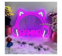 Luces Art Decoration Christmas Letrero De Neón Con Forma De Gato Y Auriculares Can't Hear You I'm Gaming Luz LED Para Dormitorio, Sala De Estar, Sala De Juegos Decoración 39.5cmx29cm