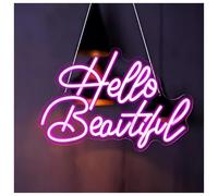 Luces Art Decoration Christmas Letrero De Neón Hello Beautiful, Alimentado Por USB, Ideal Para Tiendas, Dormitorios Y Salones De Belleza 42x28cm(UN)