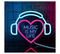 Luces Art Decoration Christmas Letrero De Neón "La Música Es Mi Vida", Adecuado Para Salas De Música, Bares Y Decoración Personalizada Del Hogar 25.8x31.56cm