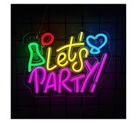 Luces Art Decoration Christmas Letrero De Neón "Let's Party", Ideal Para Bares, Clubes, Reuniones Familiares Y Despedidas De Soltero 45.5x36cm