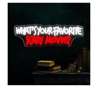 Luces Art Decoration Christmas Letrero De Neón What'S Your Favorite Scary Movie Con Luz Regulable Por USB Para Sala De Cine, Fiesta, Decoración Terrorífica 40x13cm