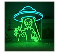 Luces Art Decoration Christmas Letreros De Neón De Extraterrestres Con Luces De Neón Verdes Alimentadas Por USB, Ideales Para Colgar En Puertas, Paredes Y Balcones 32x38cm