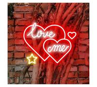 Luces Art Decoration Christmas Love Me Letrero De Neón Luz LED De Doble Corazón Para Dormitorio Boda Amante Del Día De San Valentín Decoración De Fiesta Lámpara Iluminada 21.65inx16.93in(Style 1)