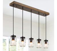 Luces Colgantes de araña de Granja, 5 Luces para Comedor, iluminación Colgante, Luces de Tarro de masón, iluminación Colgante para Cocina con Acabado de Madera sintética, marrón