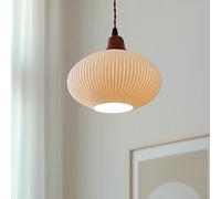 Luces colgantes de pantalla de cerámica de rayas blancas minimalistas japonesas, luces colgantes con ventosa de cobre dorado/alambre colgante, lámpara colgante de altura ajustable con lámpara de adorn