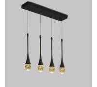 Luces Colgantes LáMparas De Cocina Led Regulables LáMpara Colgante Negro Moderna IluminacióN Colgante De Cristal En Forma De Gota De Agua Para Cocina Isla Dormitorio Pasillo Entrada (4 Luces)
