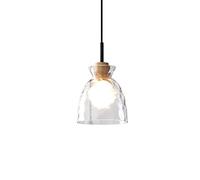 Luces colgantes pequeñas estilo Wabi-ji de estilo japonés simple Iluminación colgante mini industrial Lámpara de araña de vidrio de madera maciza con pantalla de vidrio redonda ondulada de agua, corre