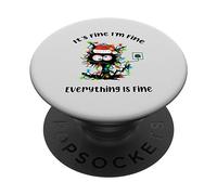 Luces de árbol de Gato Negro It's Fine I'm Fine Everything Is Fine PopSockets PopGrip Adhesivo