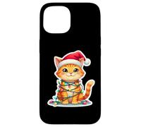 Luces de árbol de Navidad de Gato Naranja Sombrero de Papá Noel dueño Amante Navidad Carcasa para iPhone 15