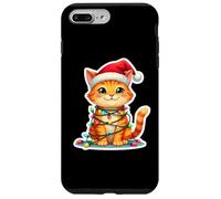 Luces de árbol de Navidad de Gato Naranja Sombrero de Papá Noel dueño Amante Navidad Carcasa para iPhone 7 Plus/8 Plus