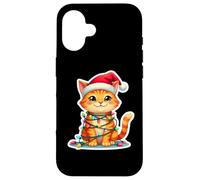 Luces de árbol de Navidad de Gato Naranja Sombrero de Papá Noel dueño Amante Navidad Carcasa para iPhone 16