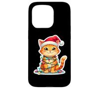 Luces de árbol de Navidad de Gato Naranja Sombrero de Papá Noel dueño Amante Navidad Carcasa para iPhone 15 Pro