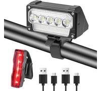 Luces de bicicleta recargables USB 2000 lúmenes, luces LED potentes súper luminosas para bicicleta delantera y trasera, impermeable IPX5 juego de luces para bicicleta de carretera