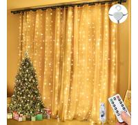 Luces de cadena de cortina impermeables, 3 m × 3 m 300 LED ventana hadas luces con 8 modos de control remoto temporizador brillo ajustable, fiesta, boda (blanco cálido)