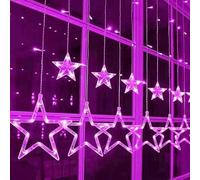 Luces de cortina, EN YUANGUO 12 Estrellas 138pcs Luces LED para ventana de estrella con 8 modos de batería Luces LED de cortina de estrella para Navidad/Halloween/fiesta (Rosado)