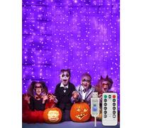 Luces de cortina púrpura para Halloween, 200 luces de cuerda colgantes de LED con enchufe USB, luces de cuerda de cortina interior para la pared del dormitorio, Navidad, fiesta, porche, decoraciones