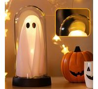 Luces de decoración de fantasmas para Halloween, fantasma iluminado para interiores en campana de cristal, fantasma iluminado, decoración de Halloween de fantasma brillante con un sombrero