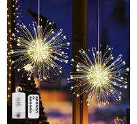 Luces de Fuegos Artificiales, 2 Piezas 180 luces LED de explosión de estrellas, Luces de hadas LED, 8 Modos Luces de Fuegos Artificiales Colgantes para Decoración Navideña, Boda, Exterior Interior