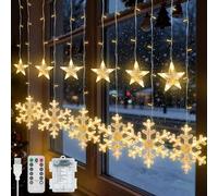 luces de hadas cortina de estrellas copo de nieve, Guirnalda Luces de Navidad Decorativas 3.5m 138 LED 8 Modos de Iluminación, Navidad, Boda, Cumpleaños, Hogar, Patio, Blanco Cálido