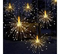 Luces de hadas LED, luces de hadas Qtiwe con luces de hadas navideñas remotas al aire libre con pilas, fuegos artificiales explosivos, blanco cálido (120 luces)