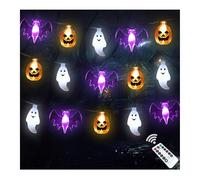 Luces de Halloween, 5 m, 30 ledes, calabaza 3D, murciélago, fantasma, funciona con pilas, guirnalda de luces con temporizador, 8 modos de iluminación, luces para puerta de casa, ventana, porche,