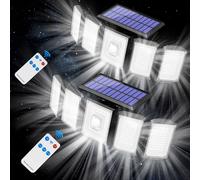 Luces de inundación con sensor de movimiento solar inalámbricas para exteriores, 300 LED, 3 modos, 5 cabezales ajustables, lámparas de seguridad impermeables IP65 para patio