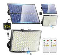 Luces de inundación solar para exteriores [268LED/7M/5 MODos/2PCS] Luces solares de movimiento al aire libre impermeables, control remoto+IP65+8-12H USO