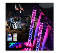 Luces de látigo LED RGB en espiral de 2PCS 3FT con control remoto y control de aplicaciones Chasing / Dancing Light Offroad Advertencia Iluminado Antena Látigos, 366 modos para Can-am ATV UTV RZR Pola