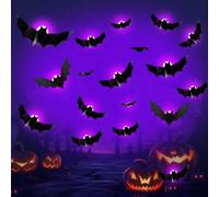 Luces de murciélago LED 3D, 24 unidades Decoración Luces LED murciélago de Halloween, Calcomanías LED de murciélagos, Extraíble de LED murciélago, para decoración de jardín, ventanas, dormitorio