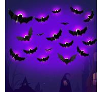 Luces de murciélago LED 3D, 24 unidades Decoración Luces LED murciélago de Halloween, Calcomanías LED de murciélagos, Extraíble de LED murciélago, para decoración de jardín, ventanas, dormitorio