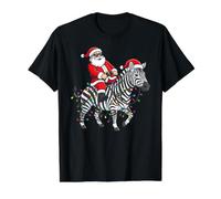 Luces de Navidad Cebra, Papá Noel Montando una Cebra Navidad niños Camiseta gráfica económica, Hombre, Negro, L