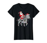 Luces de Navidad Cebra, Papá Noel Montando una Cebra Navidad niños Camiseta gráfica económica, Mujer, Negro, XL