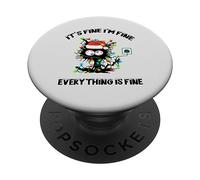 Luces de Navidad de Gato Negro It's Fine I'm Fine Everything Is Fine PopSockets PopGrip Adhesivo