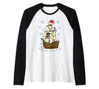 Luces de Navidad envueltas en un Lindo Barco Pirata a Juego Familia Camiseta Manga Raglan