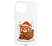 Luces de Navidad envueltas en un Lindo Panda Rojo Amante de los Animales Carcasa para iPhone 15