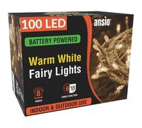 Luces de Navidad, luces de hadas 100 LED Blanco cálido Interiores, funciona con batería - 10m /32 ft de largo iluminado con Cable de conexión Cable claro