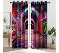 Luces de neón arte pasadizo Cortinas opacas - Multicolor Cortinas opacas de microfibra, fáciles de cuidar, con ojales para ventanas de dormitorio, sala de estar u oficina 110An x 215Al cm (2 Paneles)