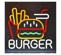 Luces de neón Burger Letrero De Neón Papas Fritas Luz LED Para Arte De La Pared Decoración Para Hamburguesa Comida Rápida Negocio Hogar Restaurante Iluminado 32cm×30cm
