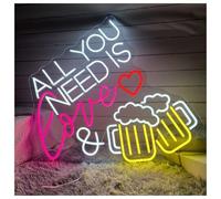 Luces de neón Letrero De Neón All You Need Is Love & Beer Jarra De Cerveza Con Luces LED De Neón, Luz Nocturna Para Bar, Club, Pub, Decoración De Pared Del Hogar 45cmx49cm(UN)