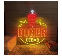 Luces de neón Letrero De Neón De Doner Kebab, Luz LED De Neón Para Barbacoa, Decoración De Pared Para Restaurante, Letrero De Comida Rápida 42cmx50cm(UN)