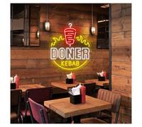 Luces de neón Letrero De Neón De Doner Kebab, Luz LED De Neón Para Barbacoa, Decoración De Pared Para Restaurante, Letrero De Comida Rápida 42cmx50cm(Segundo)