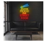 Luces de neón Letrero De Neón In The Mood For Street Food Ideal Para Decorar La Pared De Una Tienda De Ramen Japonesa, Con Iluminación Regulable De 59cm