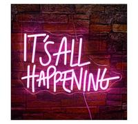 Luces de neón Letrero De Neón It's All Happening, Color Rosa, Con Luces Y USB Regulables, Para Decoración De Pared, Para Salón, Bar, Club, Boda, Fiesta De Cumpleaños 42X26cm