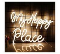 Luces de neón Letrero De Neón My Happy Place Con Palabras, Luces De Neón Para Bodas, Letreros De Neón Alimentados Por USB Para Decoración De Pared, Fiesta De Cumpleaños 40x32cm(Warm)
