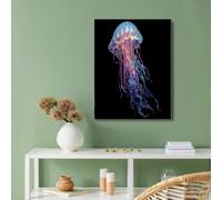 Luces De Neón Medusas en 3D Pintura Fantasía Artística Sobre Lienzo, Póster Cuadros Decoración Salon, Impresiones Pared Moderna Azul-púrpura Póster Imágenes 50x70cm Sin Marco