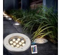 Luces de paisaje al aire libre, impermeables, 24 V, baja volta, IP67, luz de suelo empotrada redonda para jardín, piscina, camino, RGB 3 W, iluminación de paisaje