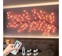 Luces de ramas de flores de cerezo LED - 180cm 96 LEDs decoración de pared de flores de cerezo, cadena de luces de ratán blanco cálido con 8 modos y mando a distancia - Decoración ideal para