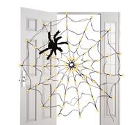 Luces de telaraña al aire libre, telaraña iluminada de Halloween | Luces de Halloween 70 LED con araña negra, luces de red que funcionan con pilas para casa, jardín, interior y exterior