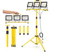Luces de trabajo LED de 21000 lm con soporte: luz de trabajo portátil de 3 cabezales con cable de 16.5 pies - IP66 impermeable trípode de altura ajustable para interiores y exteriores, lugar de